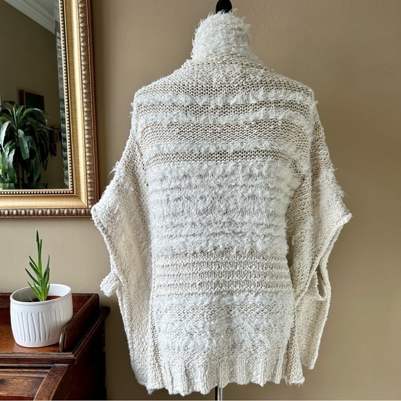 Anthropologie Marilyn Poncho Sweater Ivory White Fringe Mock Neck Size XS  / S - Picture 6 of 16